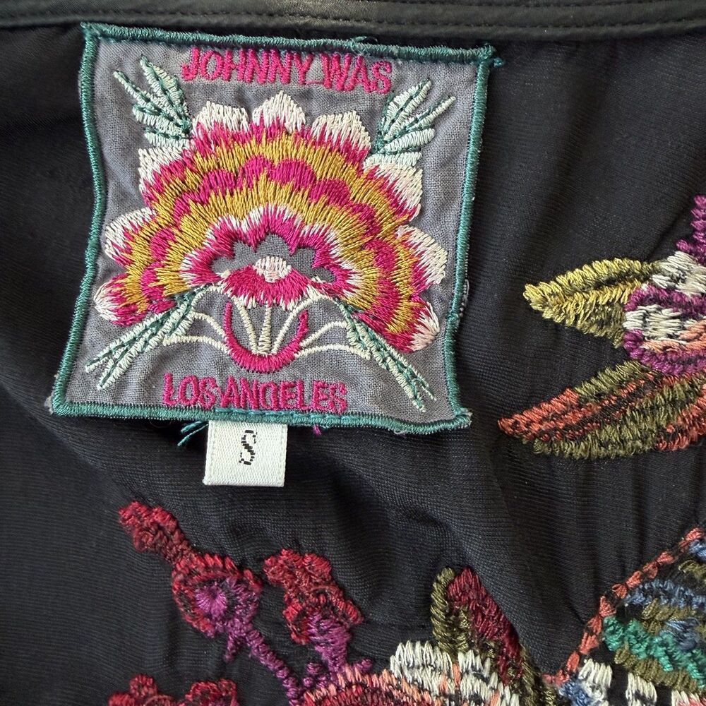 Johnny Was Black Velvet Silk Blend Embroidered Snake Malui Zip Hoodie Jacket S - Picture 4 of 7